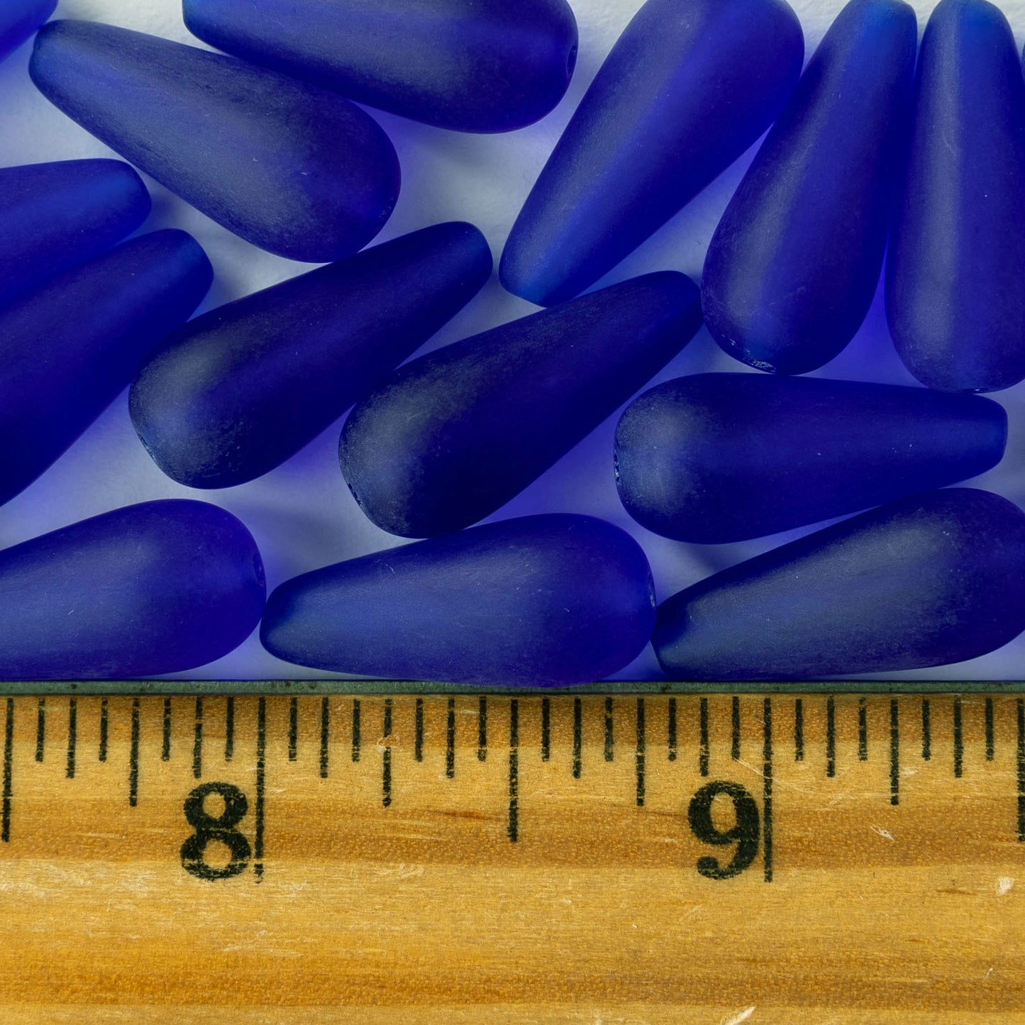 9x20mm Glass Teardrops - Matte Sapphire Blue - 10 or 20 beads