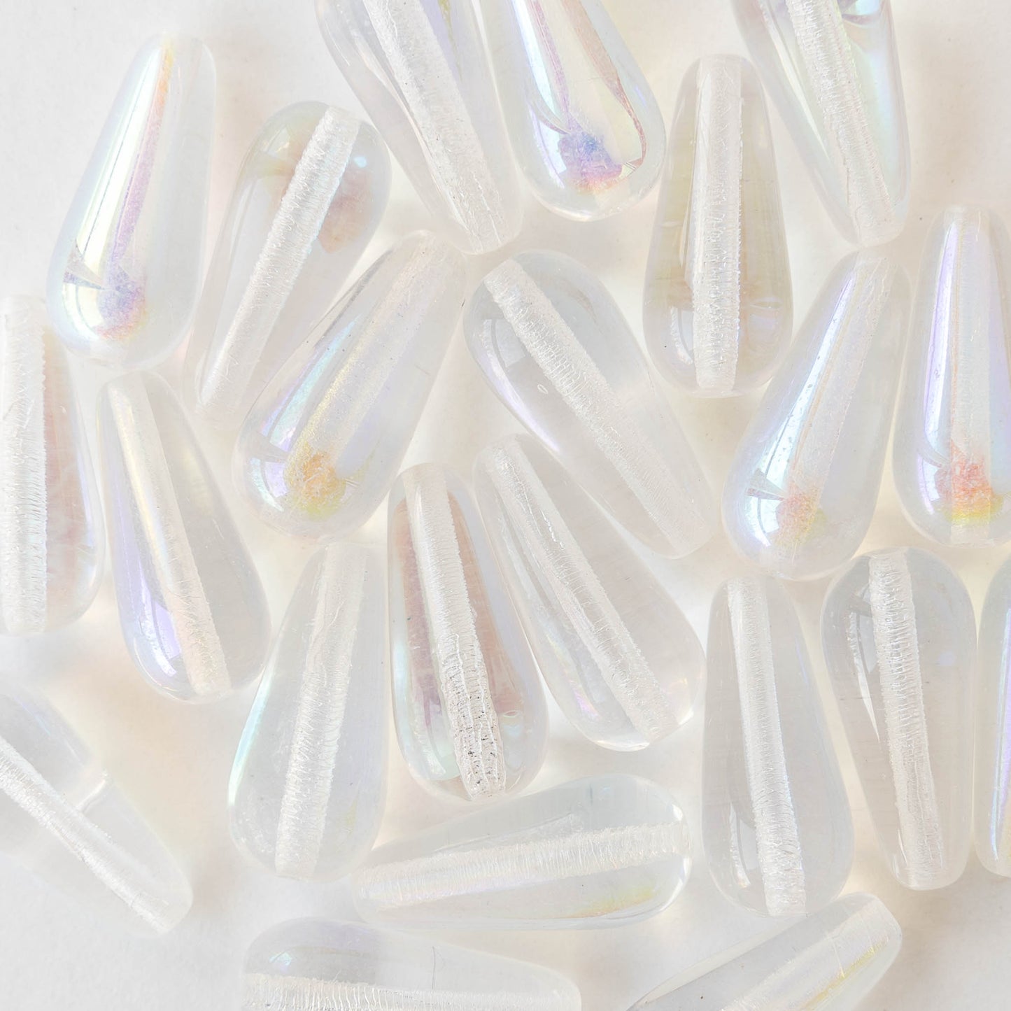 9x20mm Glass Teardrops - Crystal AB - 10 beads