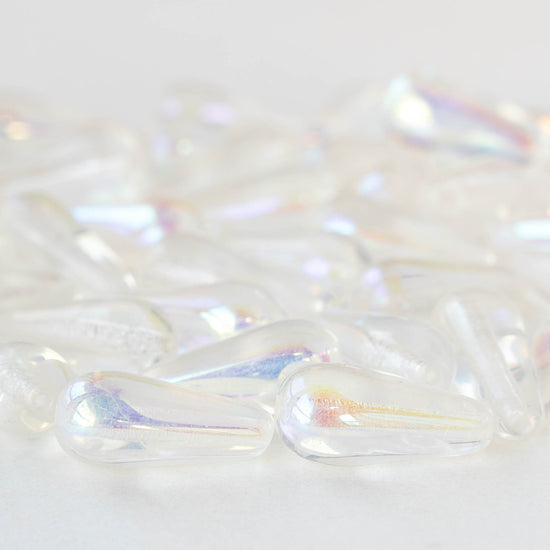 9x20mm Glass Teardrops - Crystal AB - 10 beads