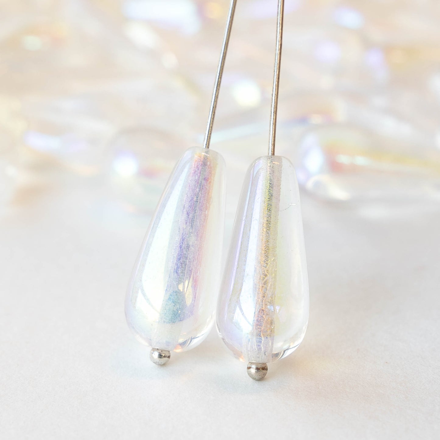 9x20mm Glass Teardrops - Crystal AB - 10 beads