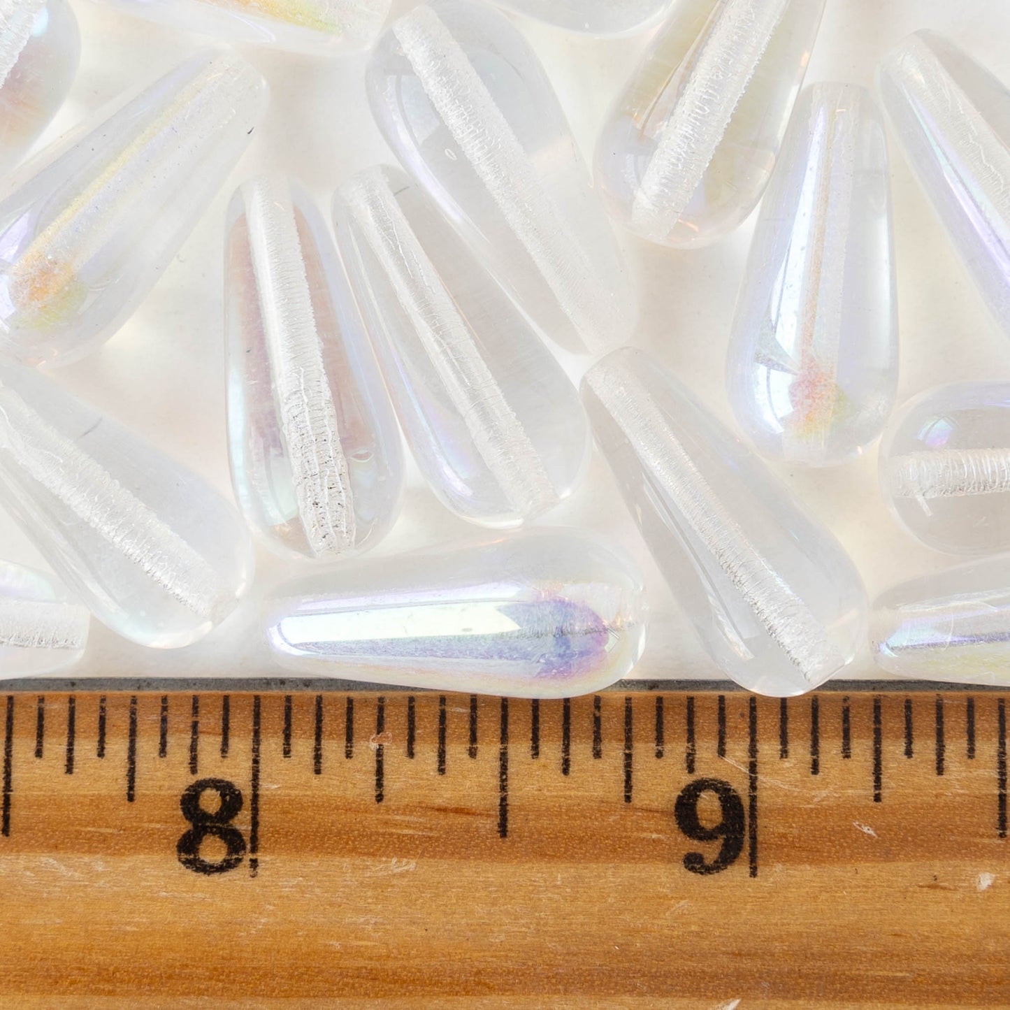 9x20mm Glass Teardrops - Crystal AB - 10 beads