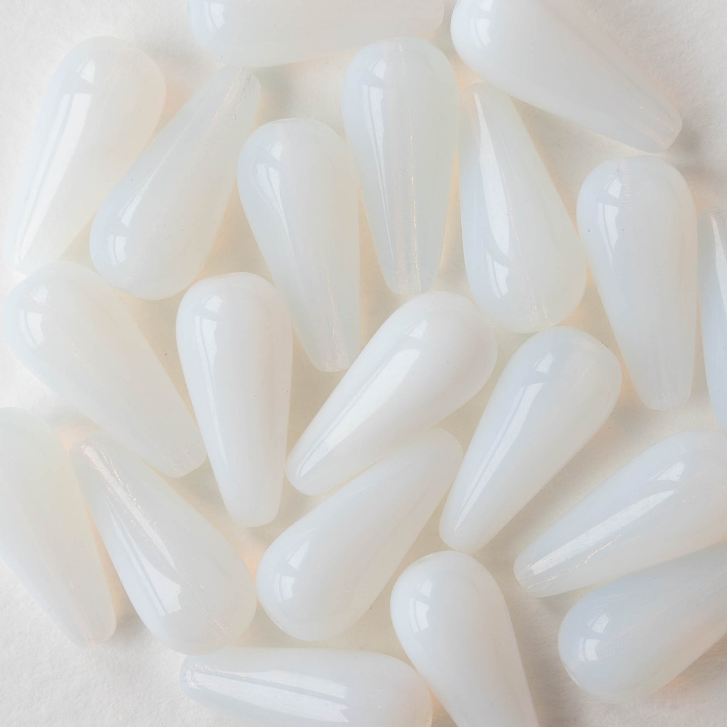 9x20mm Long Drilled Drops - Opaline White - 20 Beads