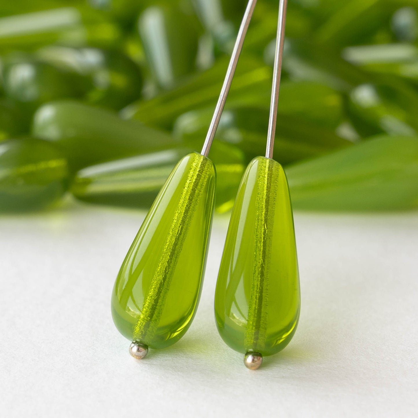 9x20mm Glass Teardrops - Lime Opaline - 10 or 20 beads
