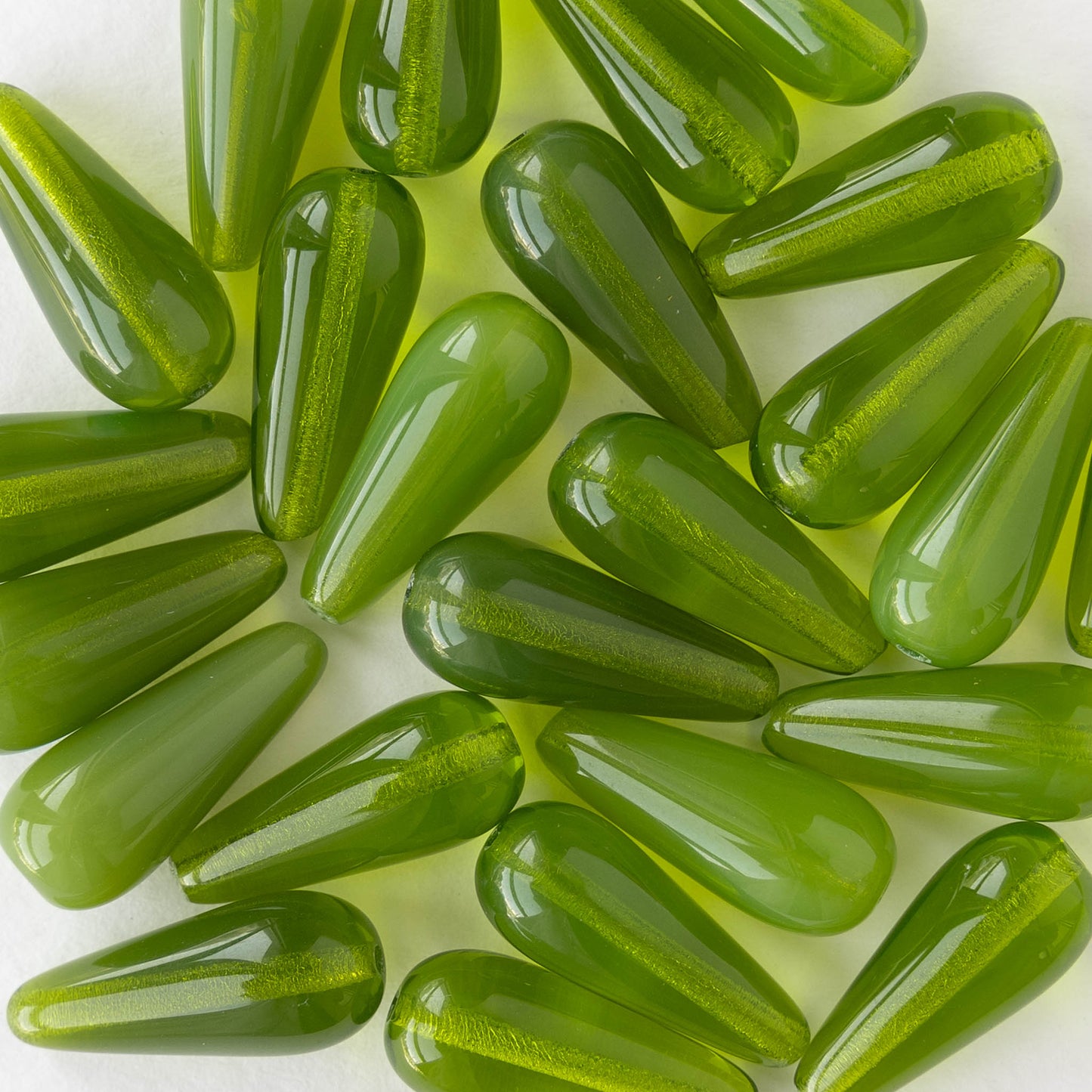 9x20mm Glass Teardrops - Lime Opaline - 10 or 20 beads