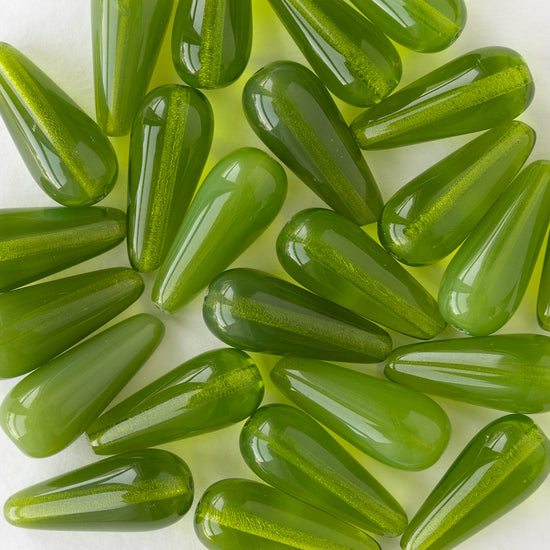 9x20mm Glass Teardrops - Lime Opaline - 10 or 20 beads