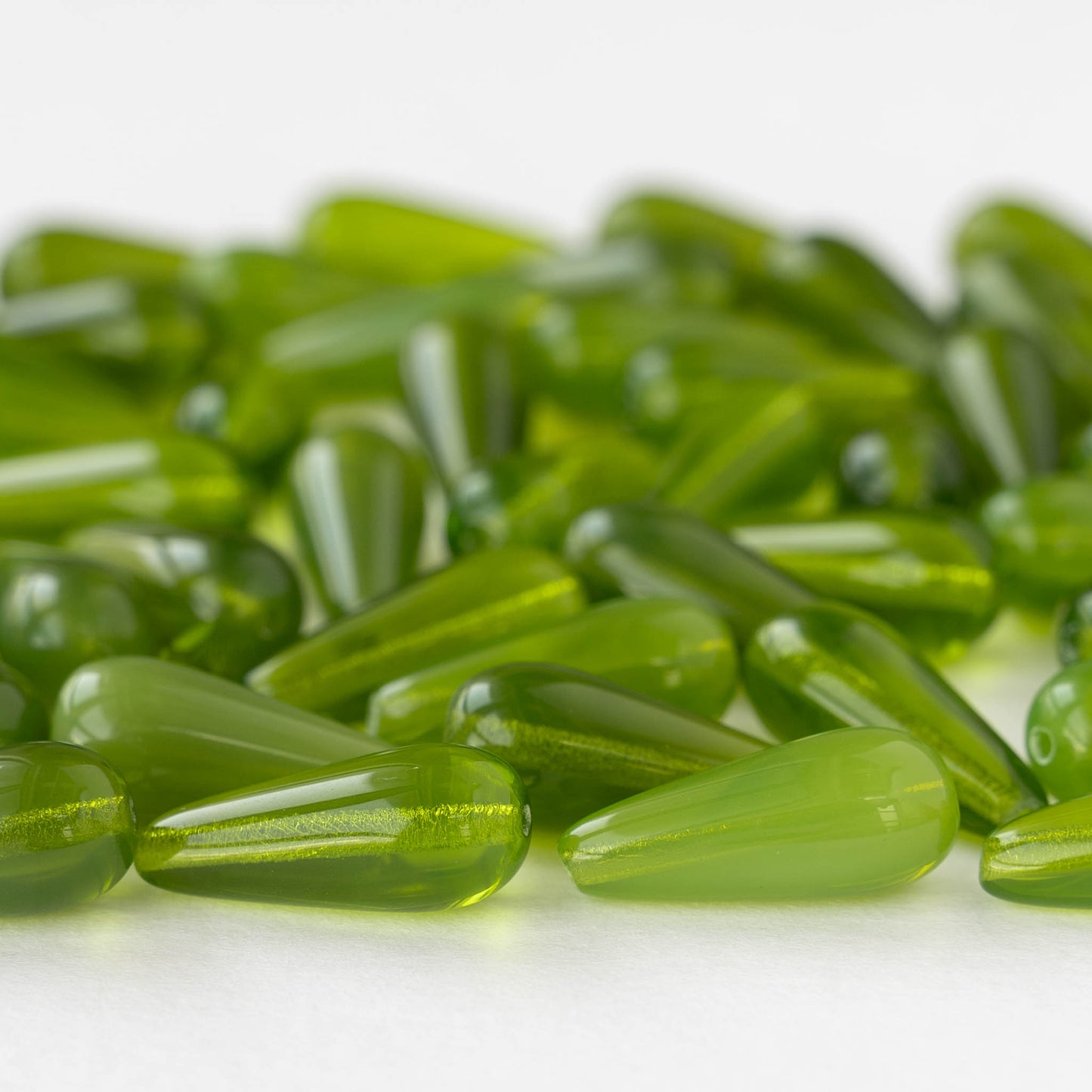 9x20mm Glass Teardrops - Lime Opaline - 10 or 20 beads