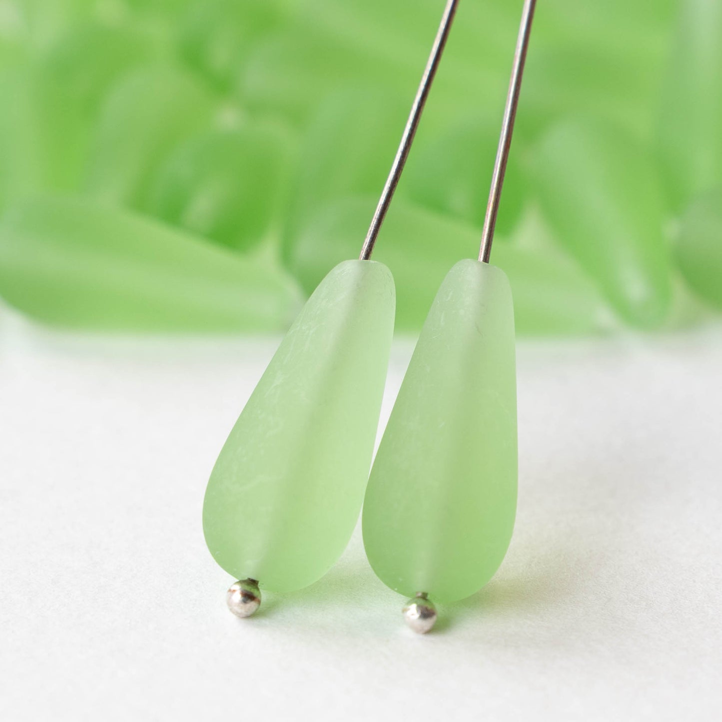 9x20mm Glass Teardrops - Matte Light Green - 10 or 20 beads
