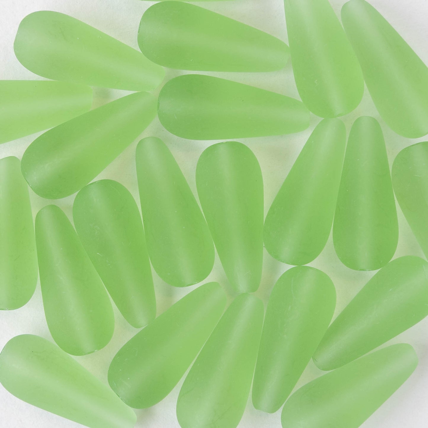 9x20mm Glass Teardrops - Matte Light Green - 10 or 20 beads