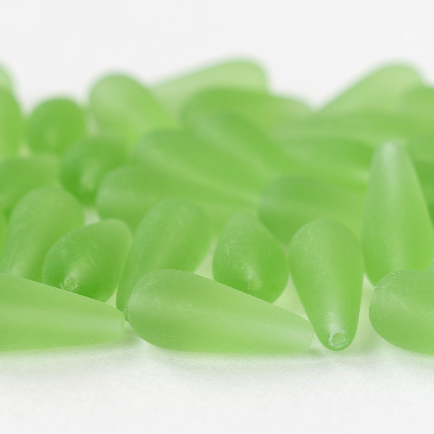 9x20mm Glass Teardrops - Matte Light Green - 10 or 20 beads