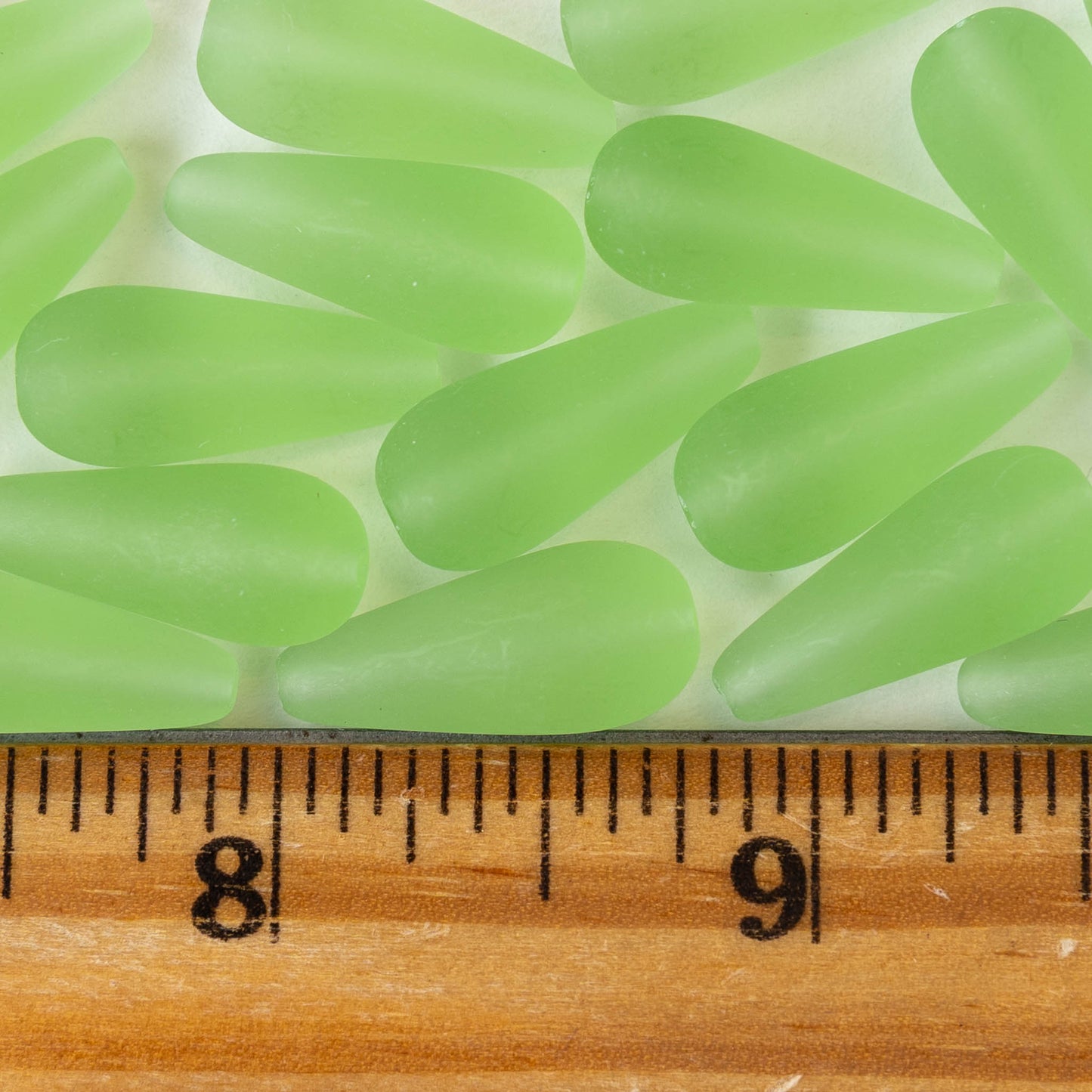 9x20mm Glass Teardrops - Matte Light Green - 10 or 20 beads
