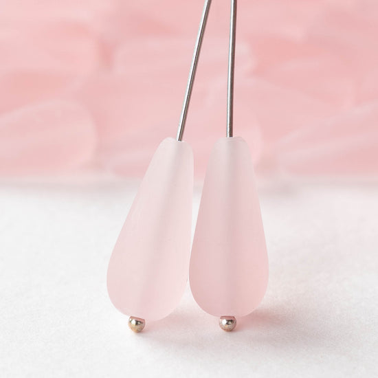 9x20mm Glass Teardrops - Light Pink Matte - 10 or 20 beads
