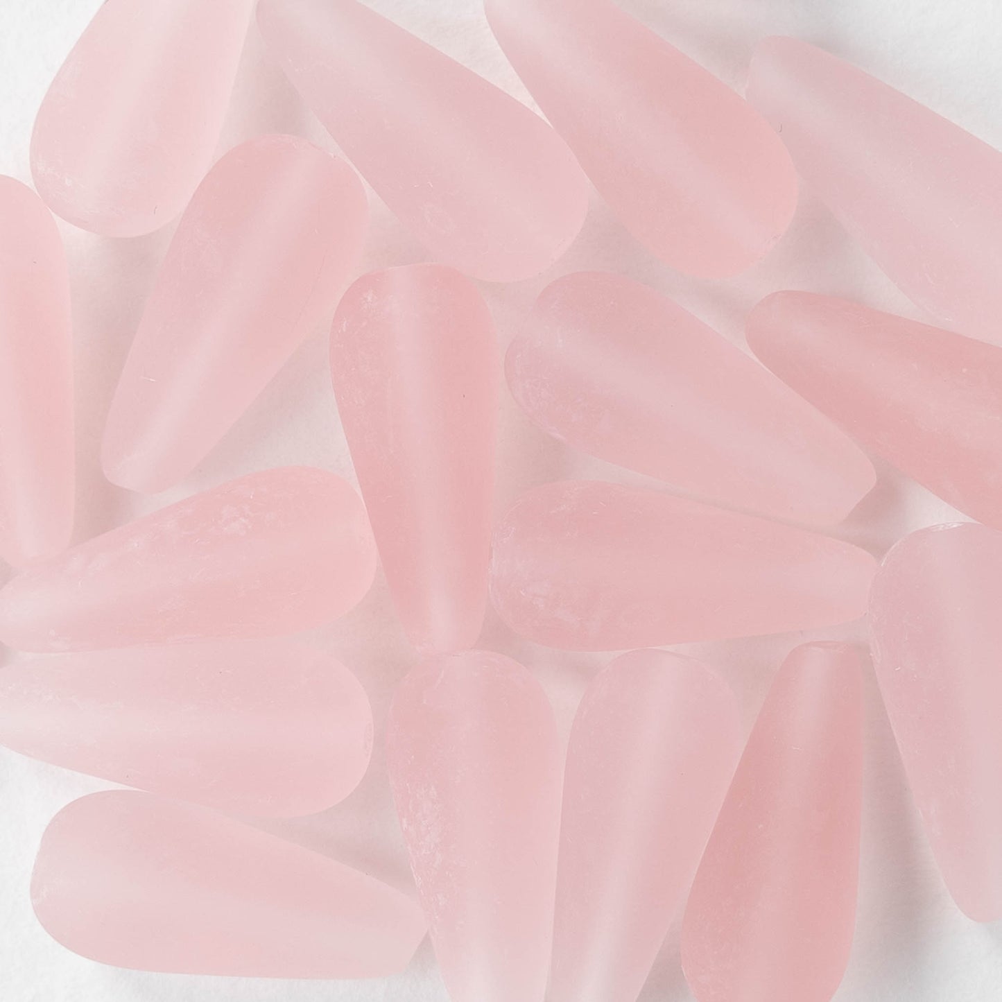 9x20mm Glass Teardrops - Light Pink Matte - 10 or 20 beads