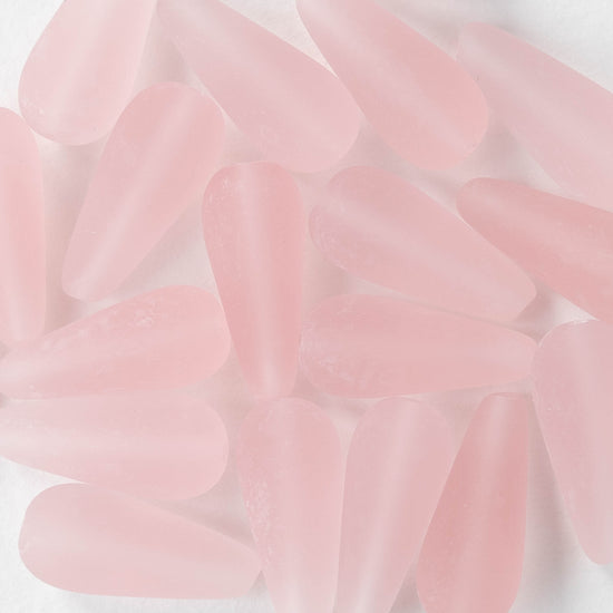 9x20mm Glass Teardrops - Light Pink Matte - 10 or 20 beads