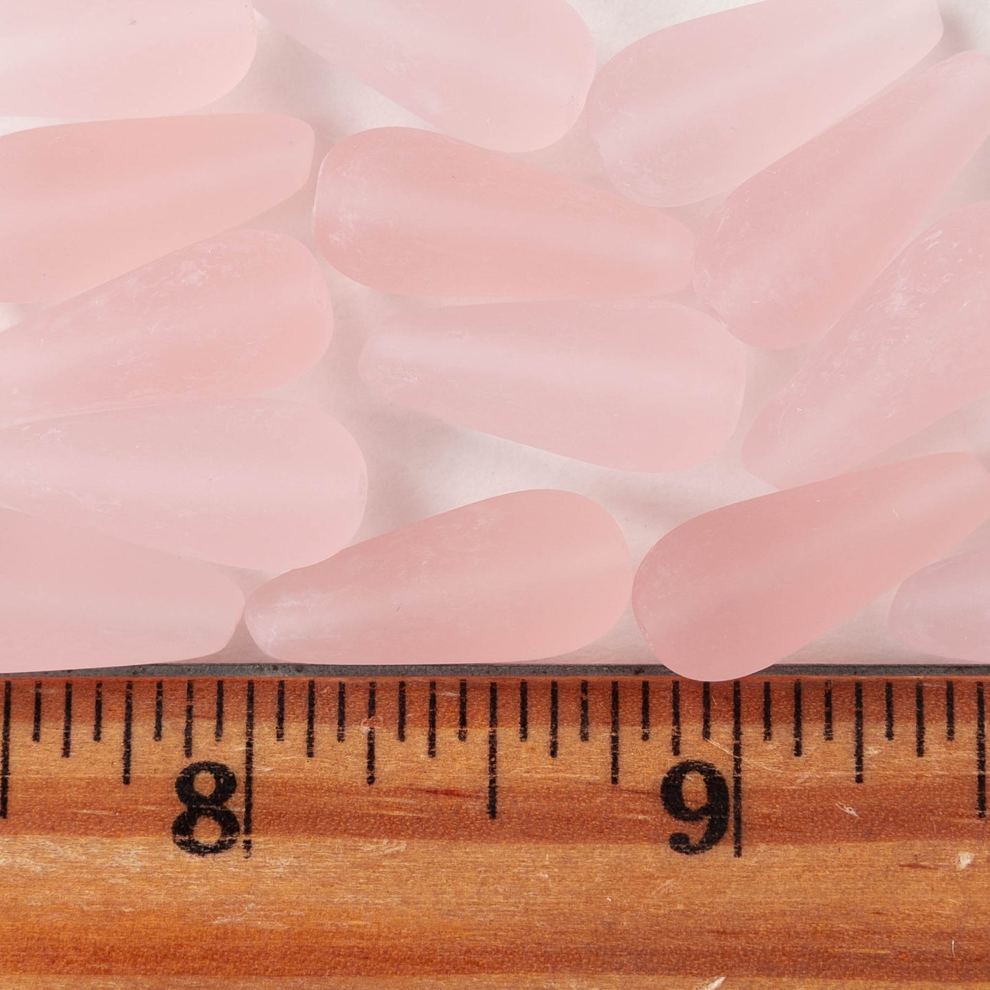 9x20mm Glass Teardrops - Light Pink Matte - 10 or 20 beads