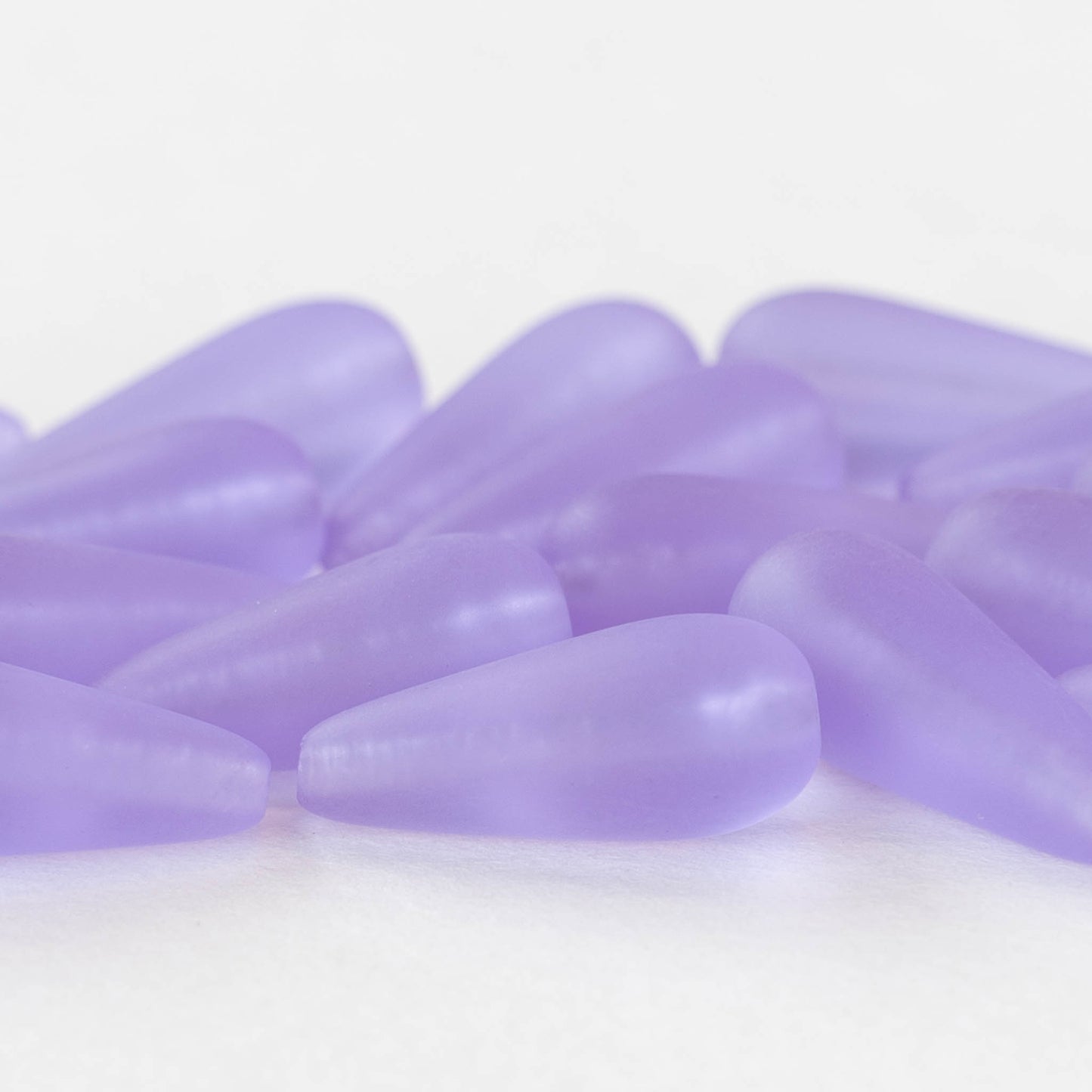 9x20mm Glass Teardrop Beads - Lilac Matte - 10 Beads