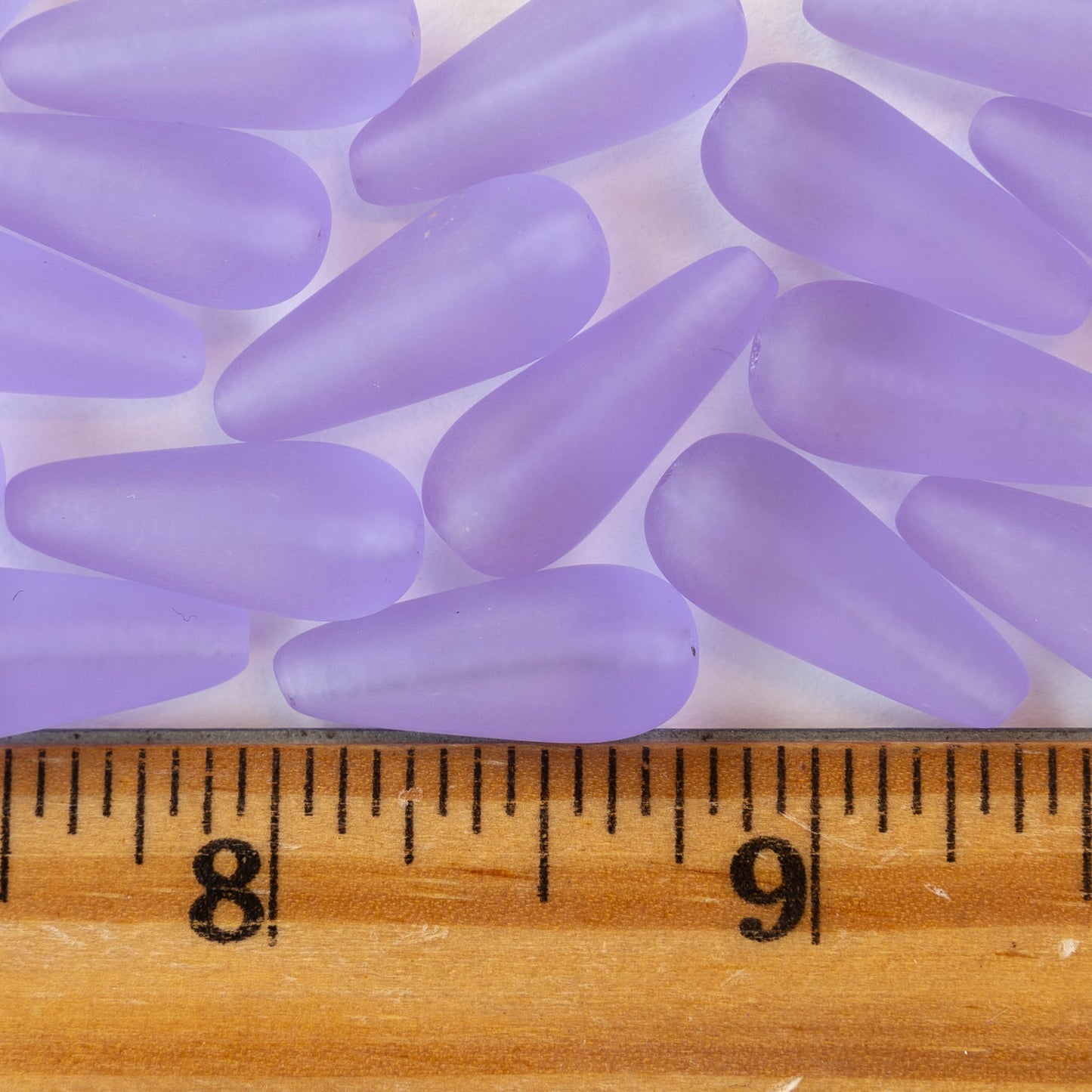 9x20mm Glass Teardrop Beads - Lilac Matte - 10 Beads