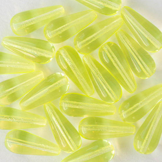 9x20mm Glass Teardrops - Jonquil Yellow - 20 beads