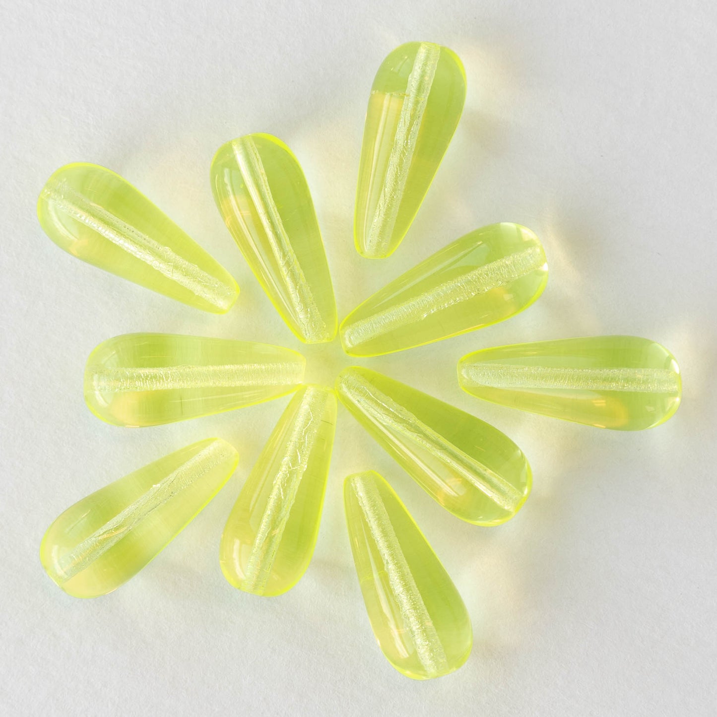 9x20mm Glass Teardrops - Jonquil Yellow - 20 beads