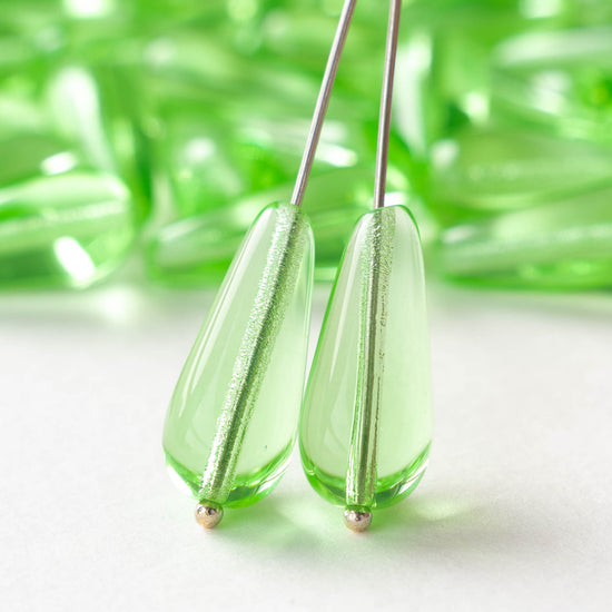 9x20mm Glass Teardrops - Peridot Green - 10 or 20 beads