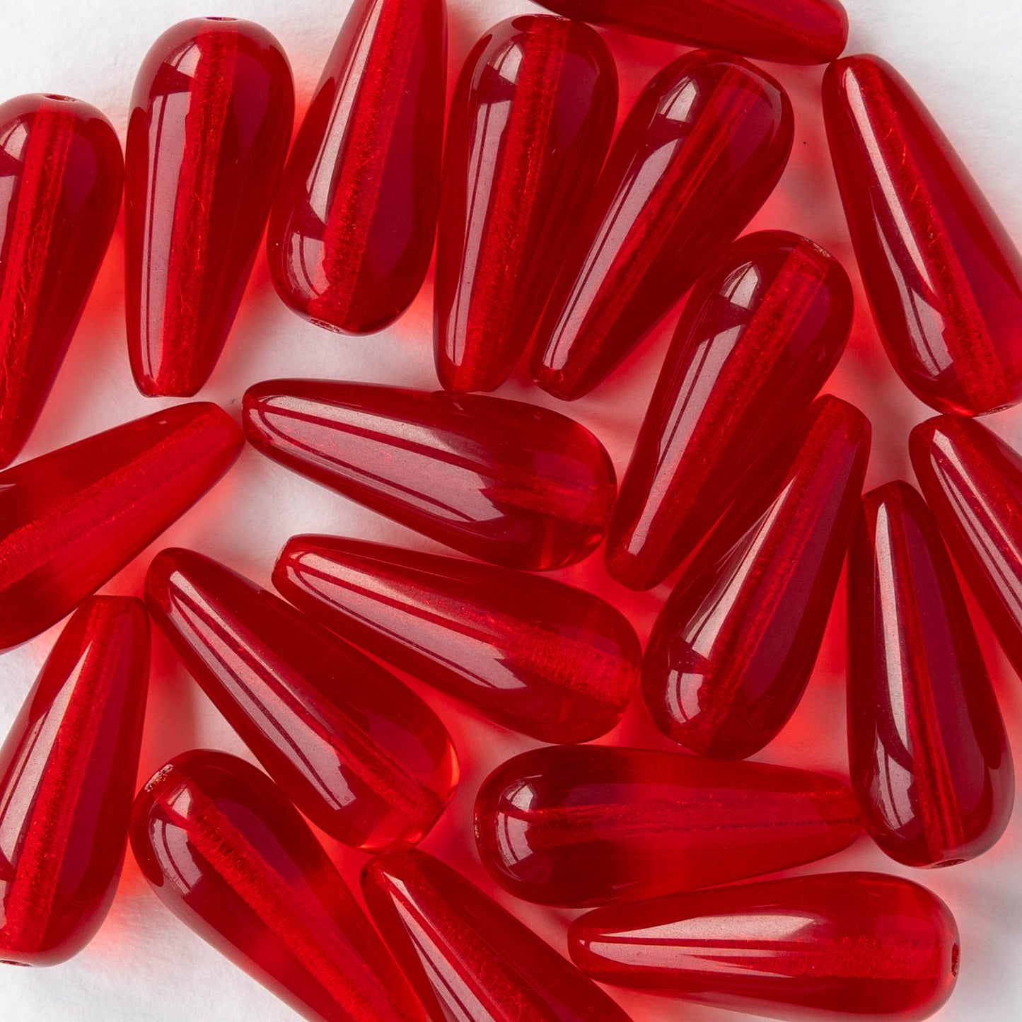 9x20mm Long Drilled Drops - Red - 10 or 20 Beads