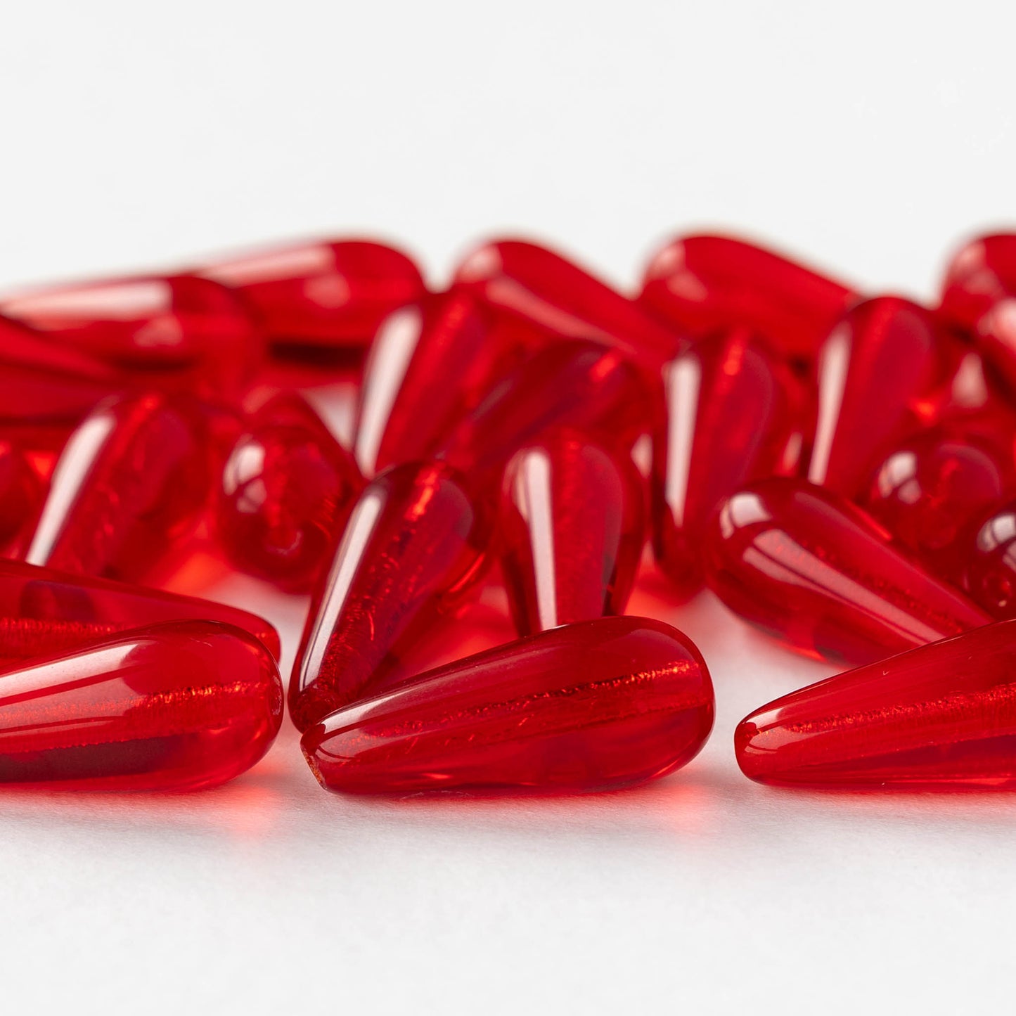 9x20mm Long Drilled Drops - Red - 10 or 20 Beads
