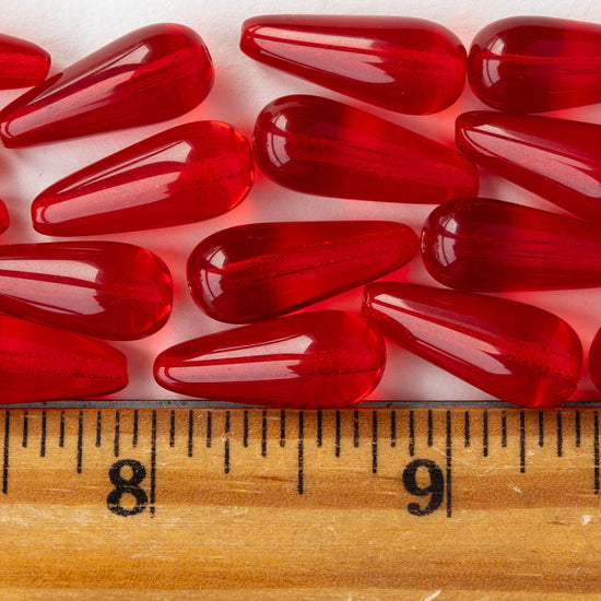 9x20mm Long Drilled Drops - Red - 10 or 20 Beads
