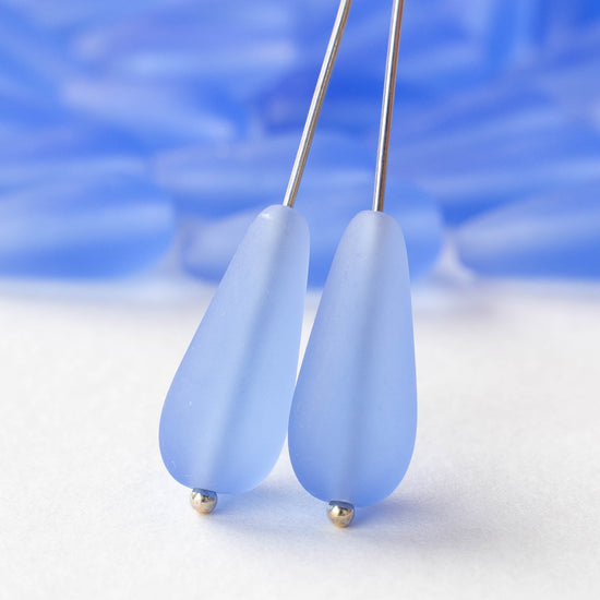 9x20mm Long Drilled Drops - Matte Sapphire Blue - 10 or 20 Beads