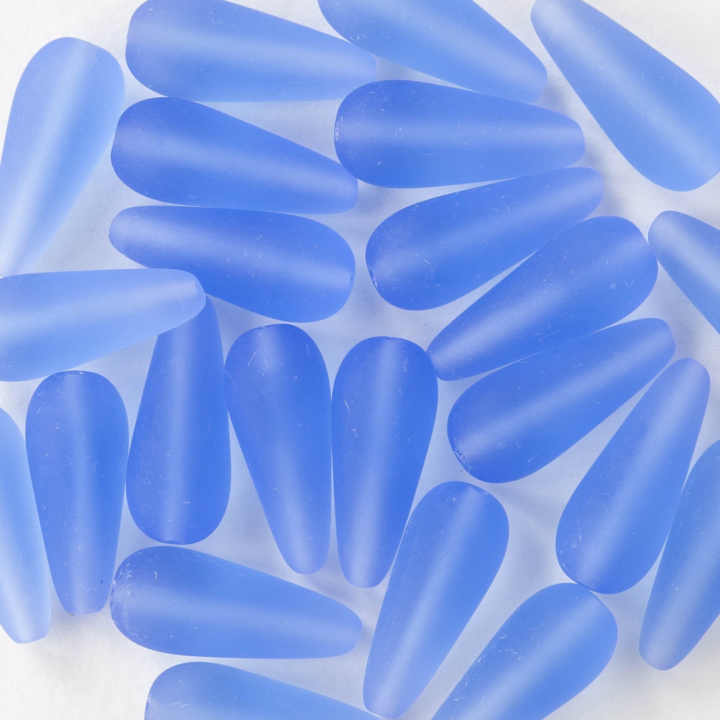 9x20mm Long Drilled Drops - Matte Sapphire Blue - 10 or 20 Beads