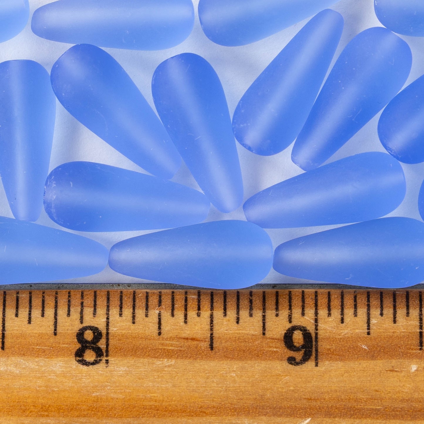 9x20mm Long Drilled Drops - Matte Sapphire Blue - 10 or 20 Beads