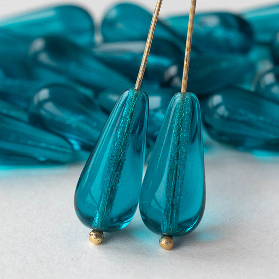 Load image into Gallery viewer, 9x20mm Long Drilled Drops - Teal - 20 Beads
