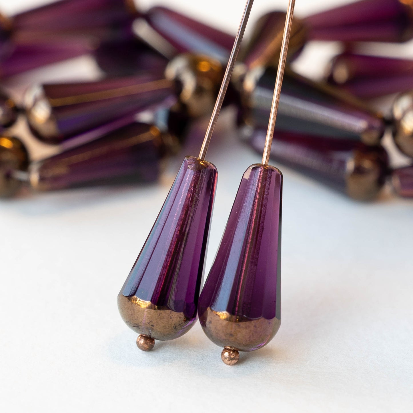 9x20mm Faceted Glass Teardrops - Amethyst Bronze - 2 or 6 beads