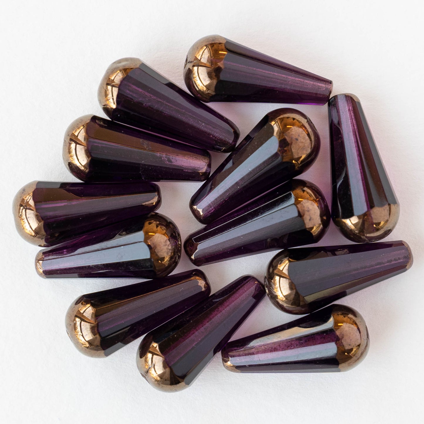 9x20mm Faceted Glass Teardrops - Amethyst Bronze - 2 or 6 beads
