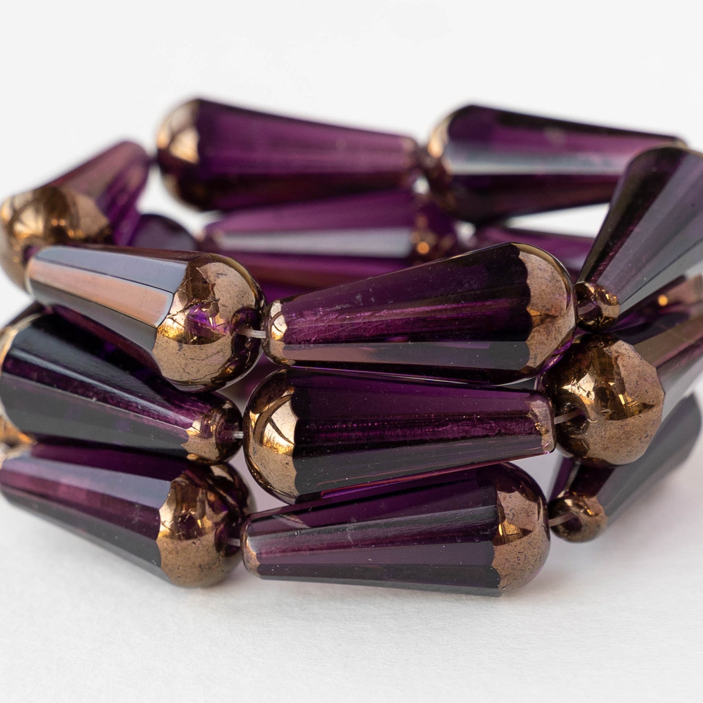 9x20mm Faceted Glass Teardrops - Amethyst Bronze - 2 or 6 beads