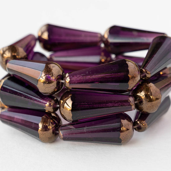 9x20mm Faceted Glass Teardrops - Amethyst Bronze - 2 or 6 beads