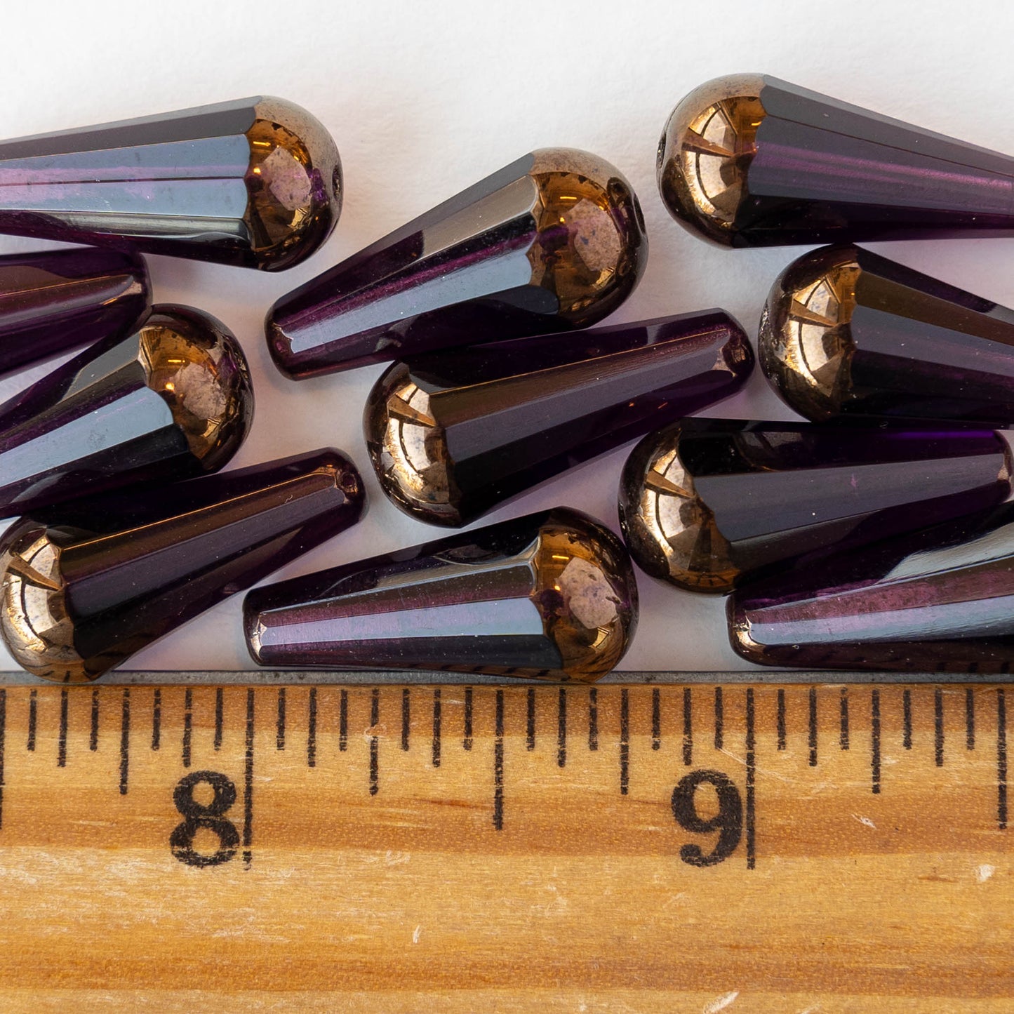 9x20mm Faceted Glass Teardrops - Amethyst Bronze - 2 or 6 beads