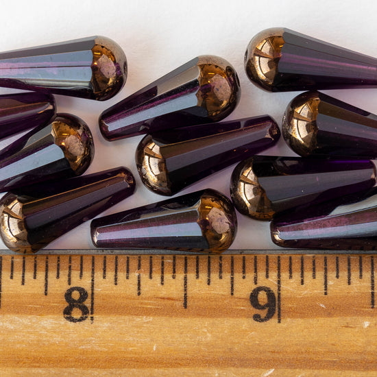 9x20mm Faceted Glass Teardrops - Amethyst Bronze - 2 or 6 beads