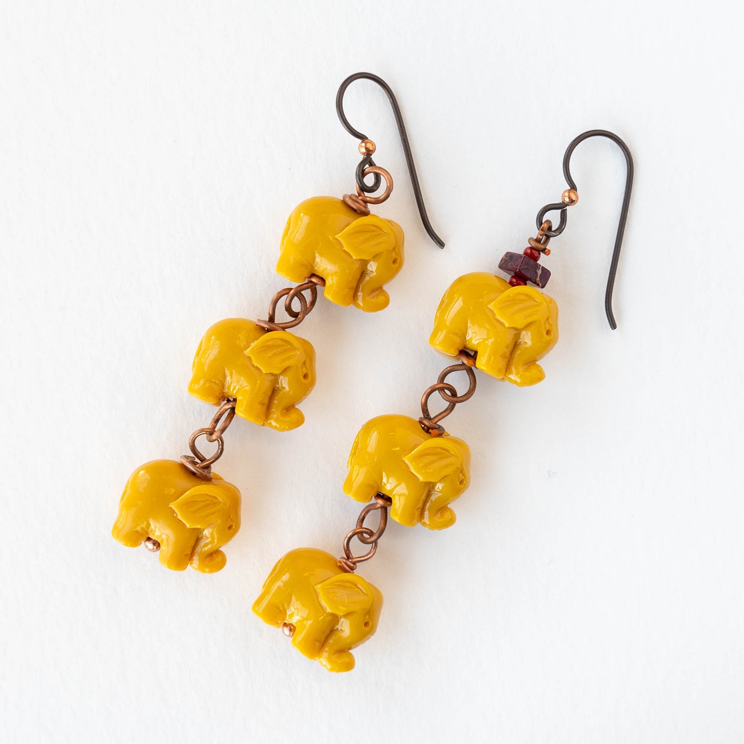 Elephant Beads - Opaque Mustard Yellow - 6 Beads