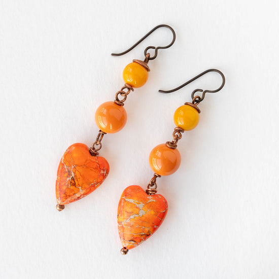 Heart Dangle Earrings - Orangey Peach