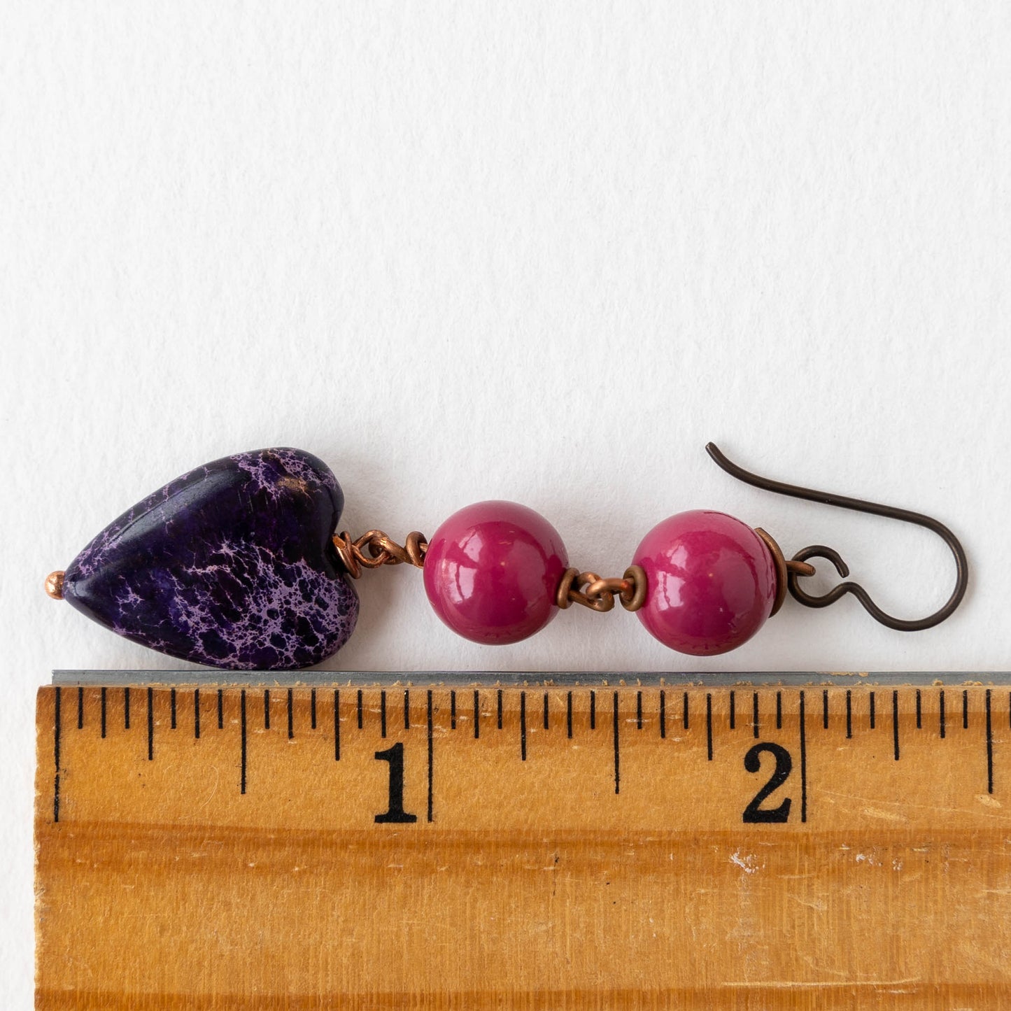 Heart Dangle Earrings - Purple and Magenta