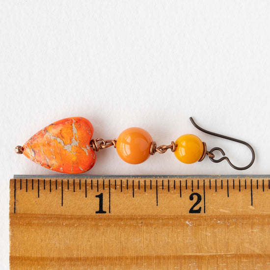 Heart Dangle Earrings - Orangey Peach