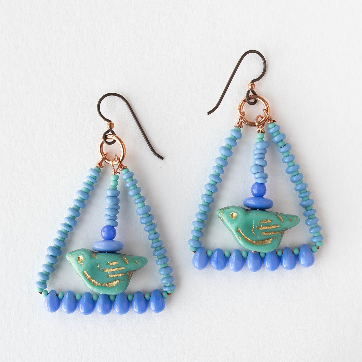 Bird Dangle Earrings - Blue
