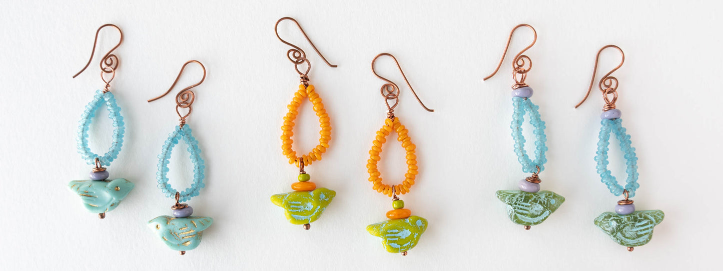 Bird Dangle Earrings - Blue