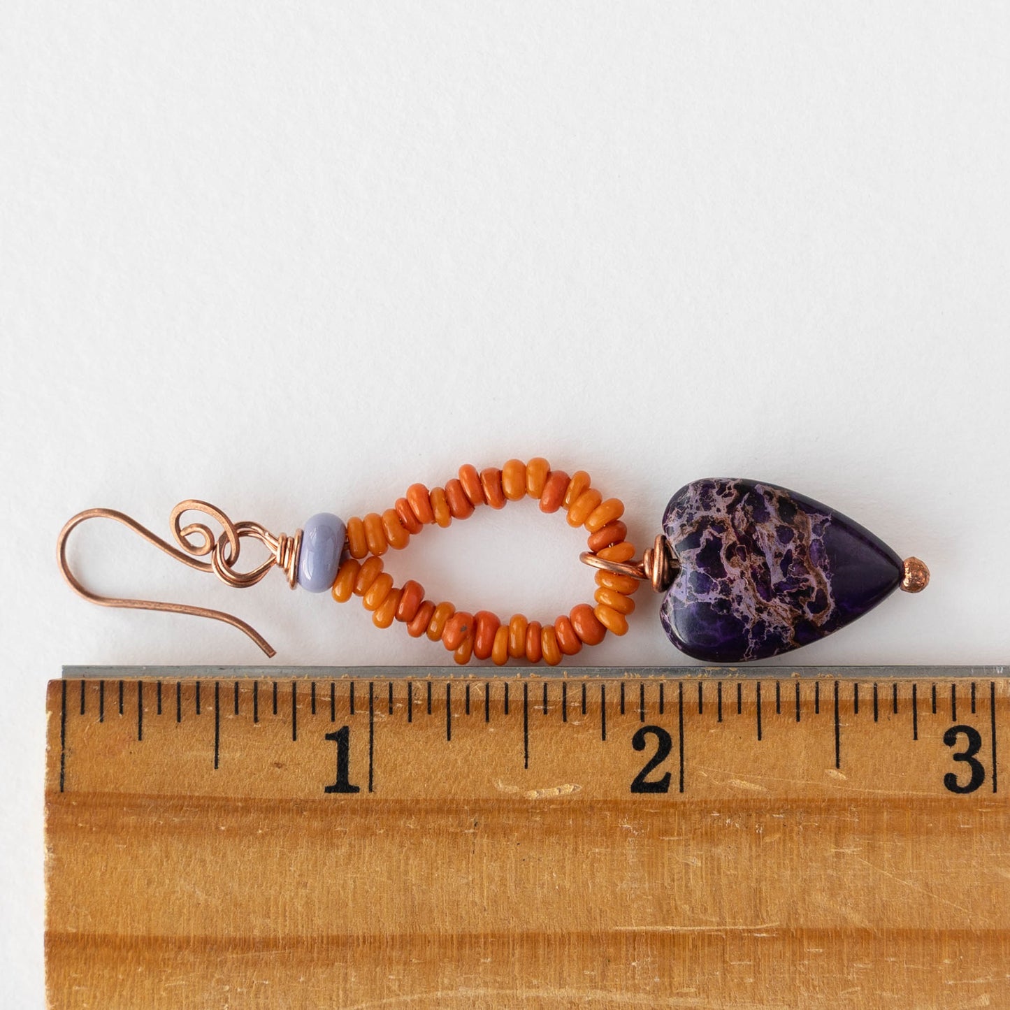 Heart Dangle Earrings - Purple and Orange