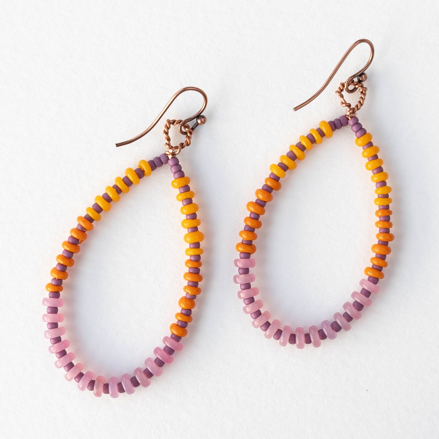 Teardrop Dangle Earrings - Orange, Pink, and Purple - 1 pair