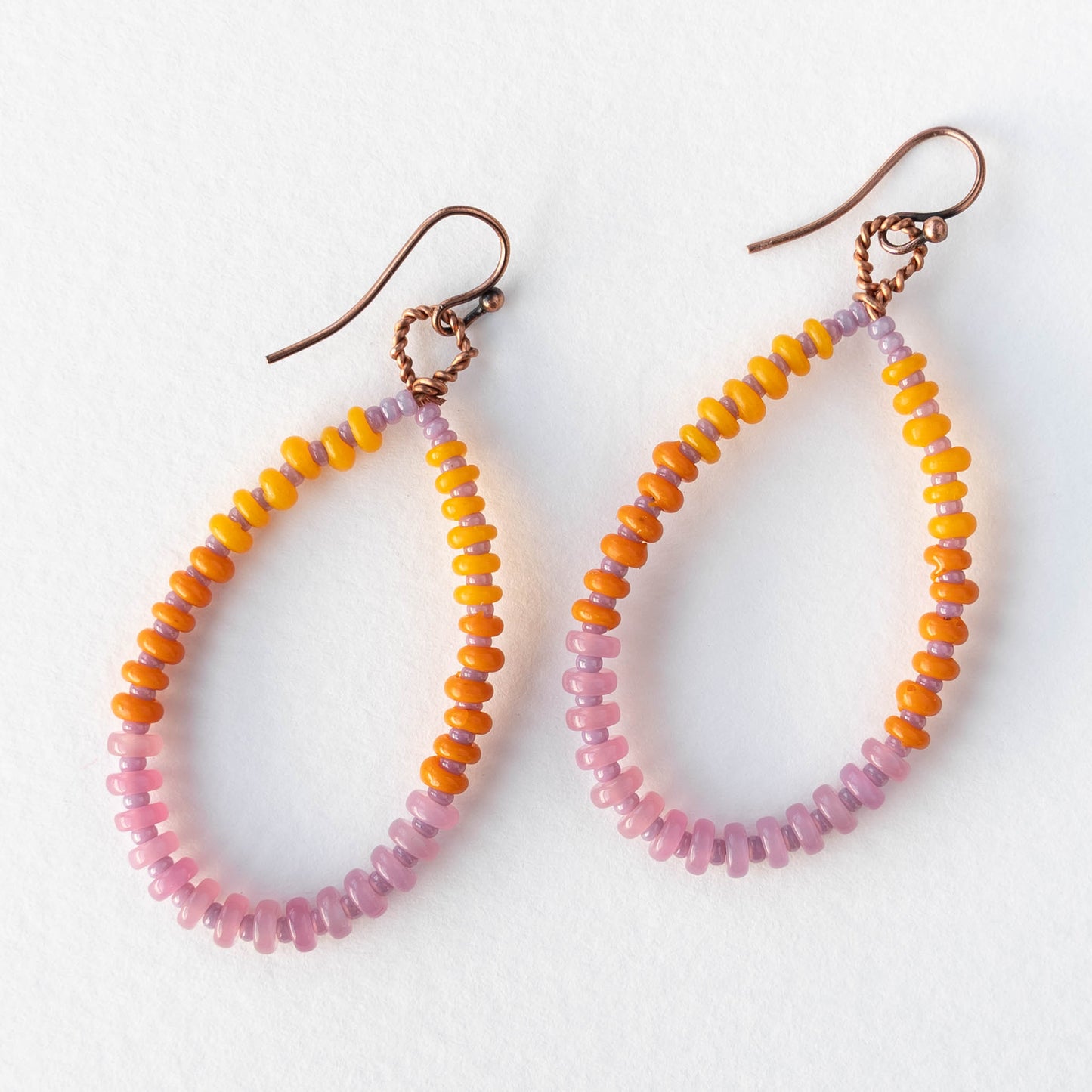 Teardrop Dangle Earrings - Orange and Pink - 1 pair