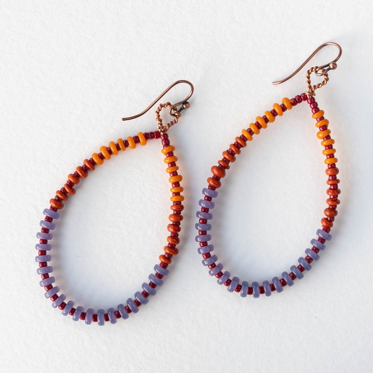 Teardrop Dangle Earrings - Orange, Red, and Purple - 1 pair