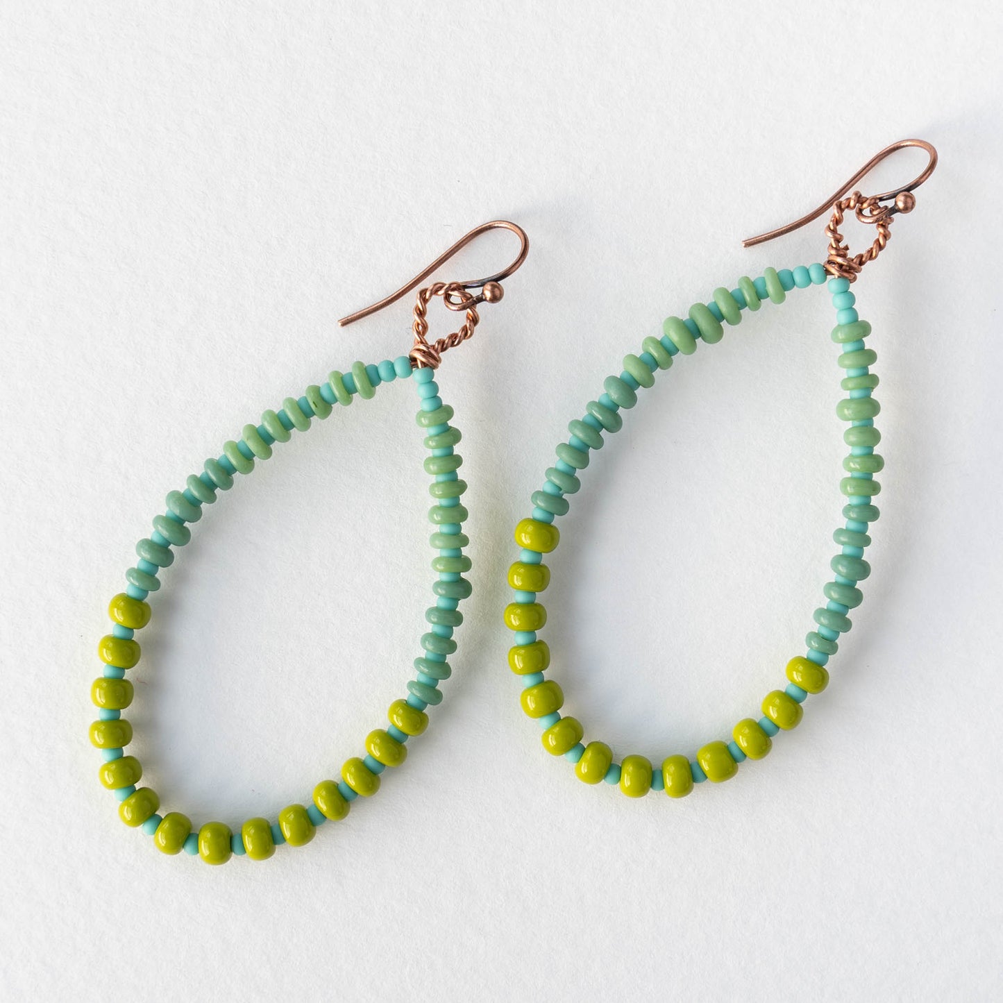 Teardrop Dangle Earrings - Lime Green and Turquoise - 1 pair
