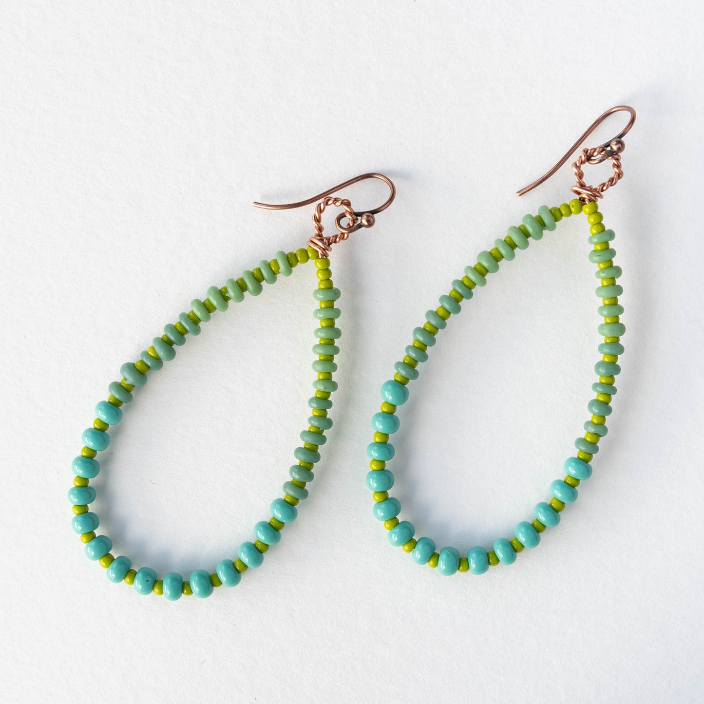 Teardrop Dangle Earrings - Green and Turquoise - 1 pair