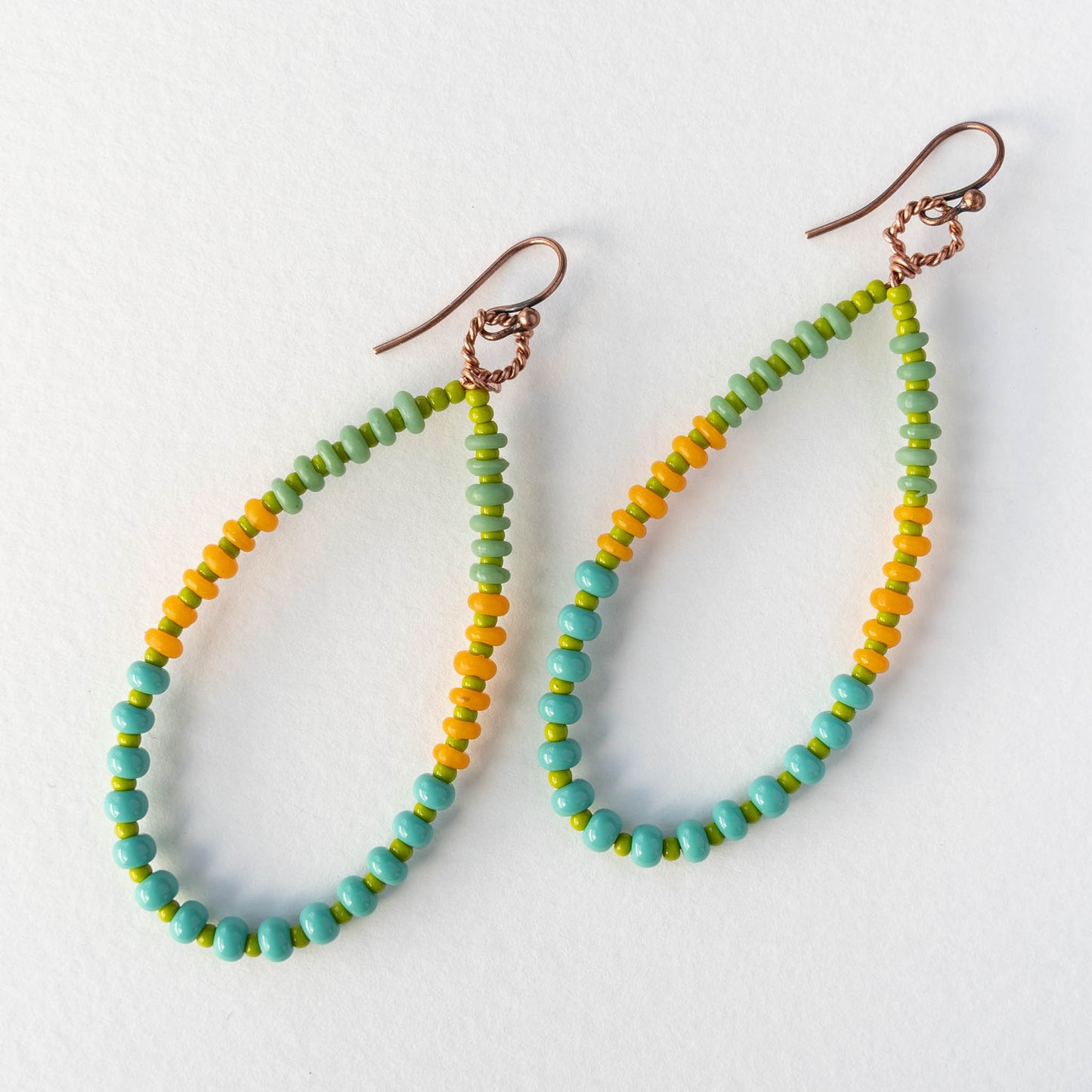 Teardrop Dangle Earrings - Turquoise Green Orange - 1 pair