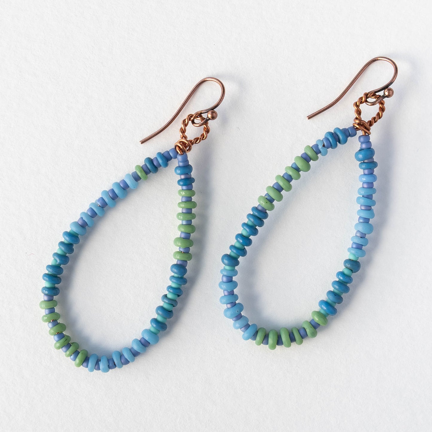 Teardrop Dangle Earrings - Green Blue - 1 pair